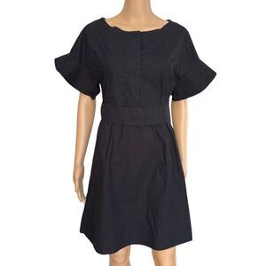 Schumacher Black Short-Sleeve Belted A-Line Dress Women’s Size S cotton